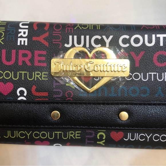 Juicy Couture Black Multi Faux Leather Glam Elongated Flap Wallet NWT - Picture 6 of 13
